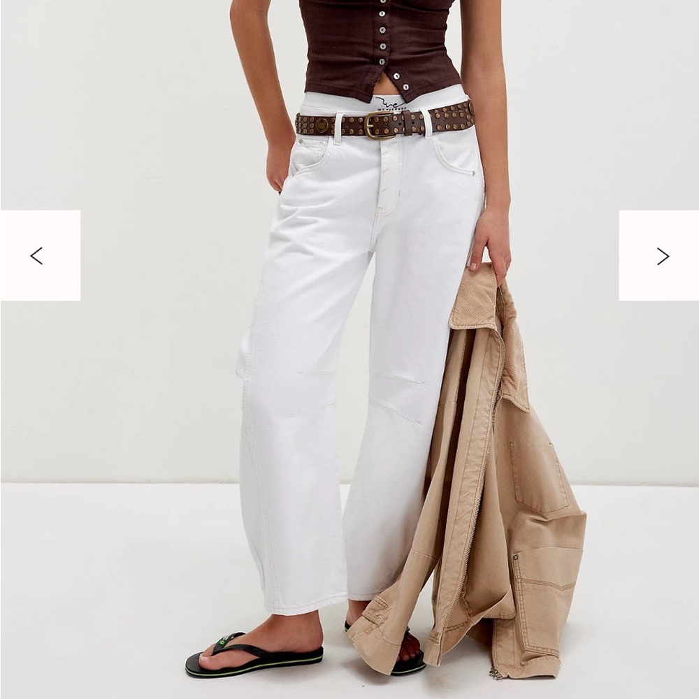 Free People We The Free Good Luck Mid-Rise Barrel Jeans 32 Optic White NWT